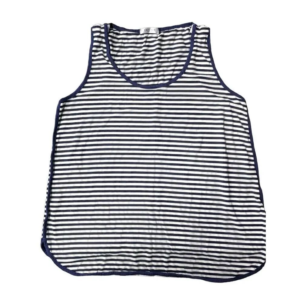 Ekouaer Navy and White Striped Cotton Tank - Medium